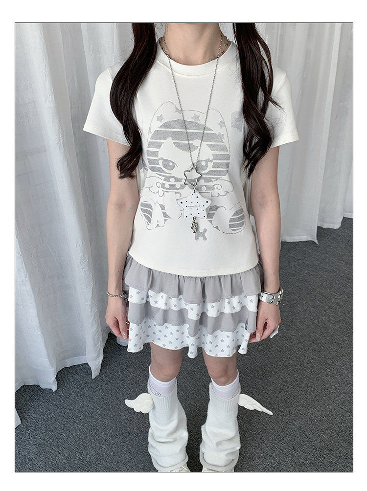 Angel Kitty Star Graphic Fitted Tee