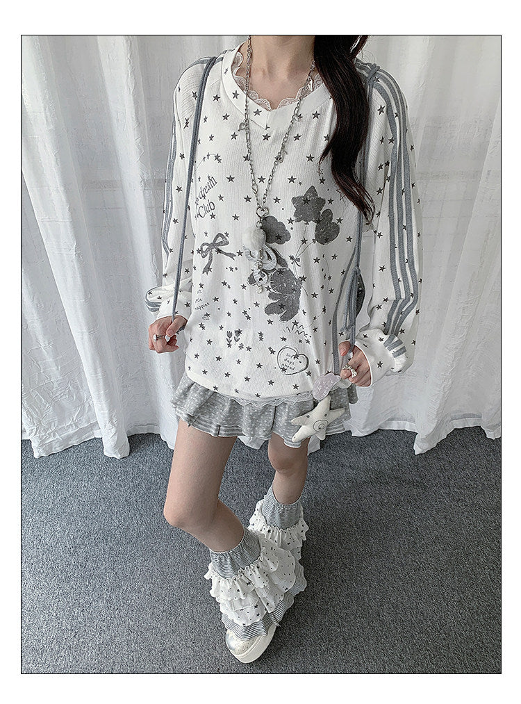 Ivory Star Lace V-Neck Long Sleeve Top