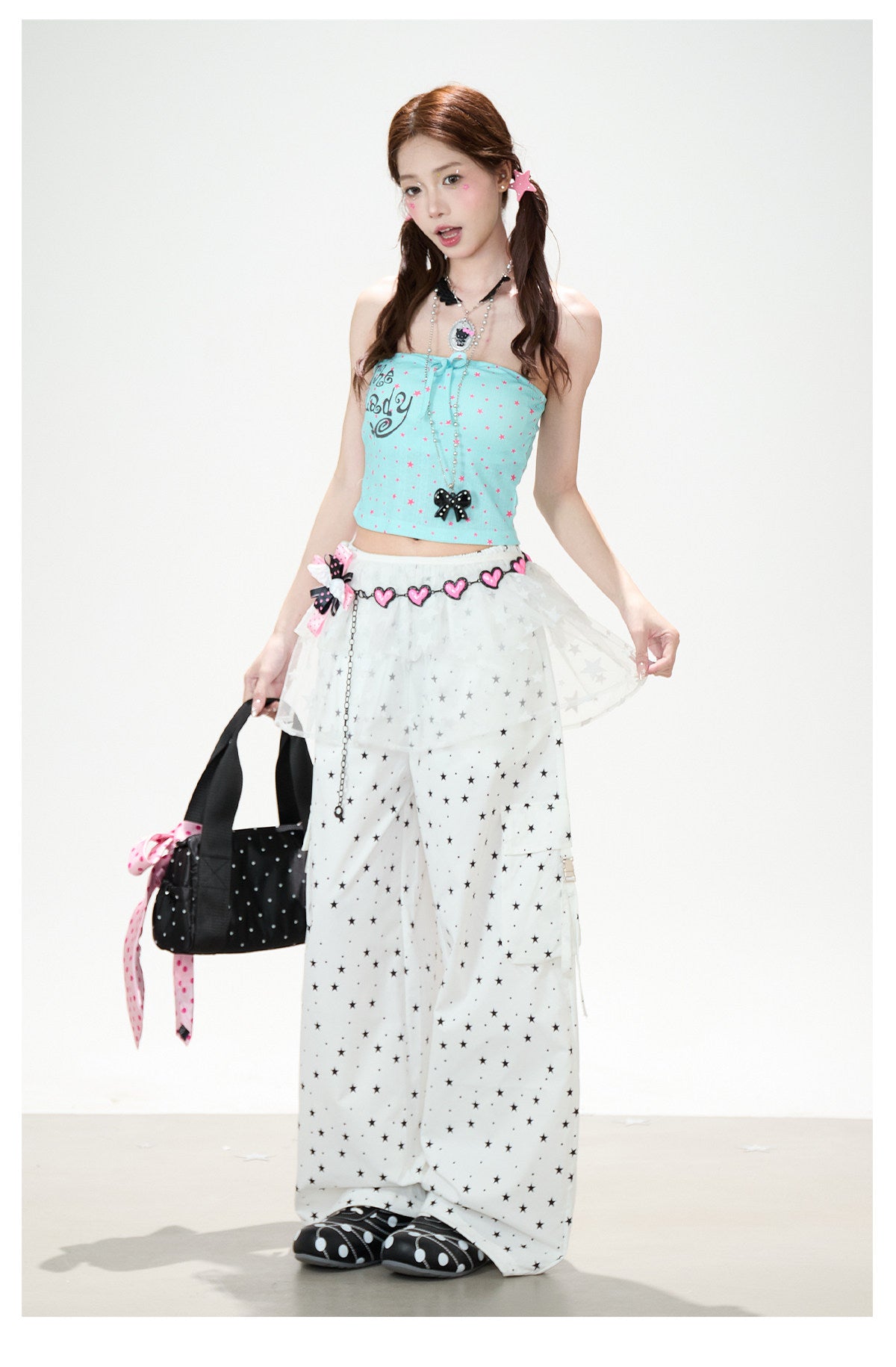 Allover Star Cargo Wide Leg Pants
