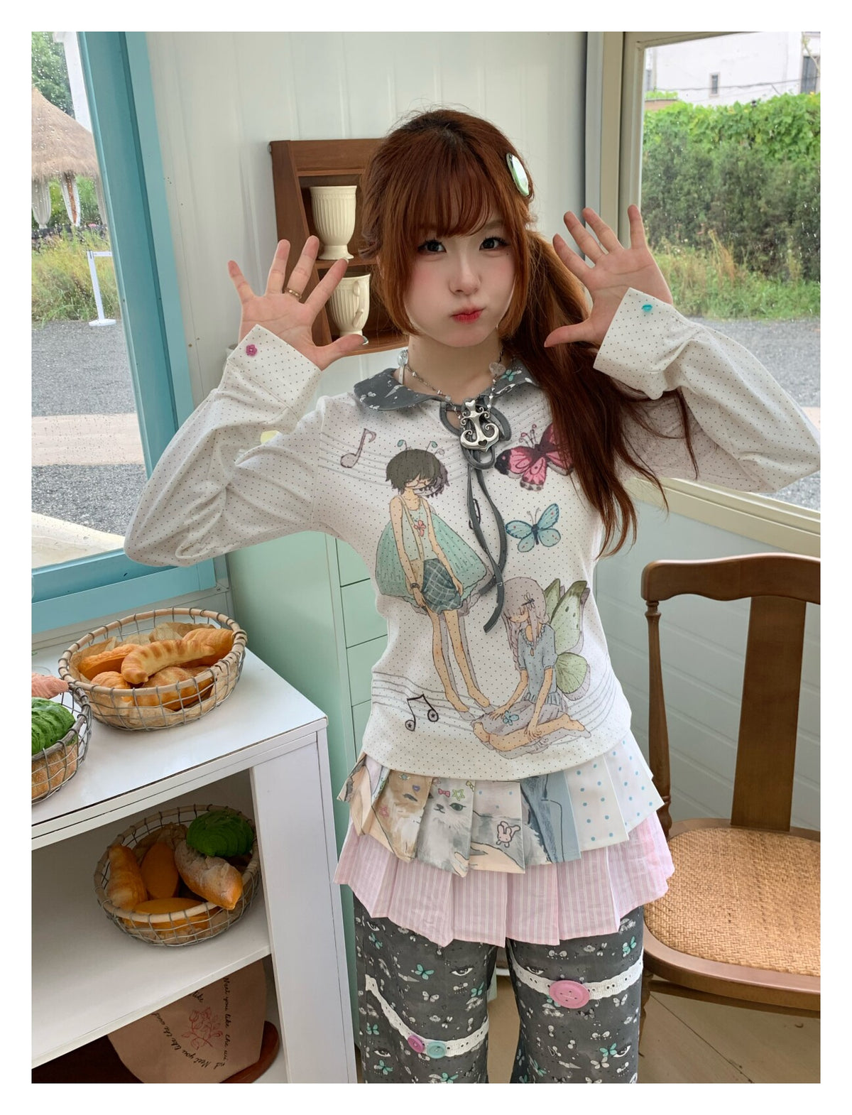 Pink Cat Double-Layer Layering Skirt