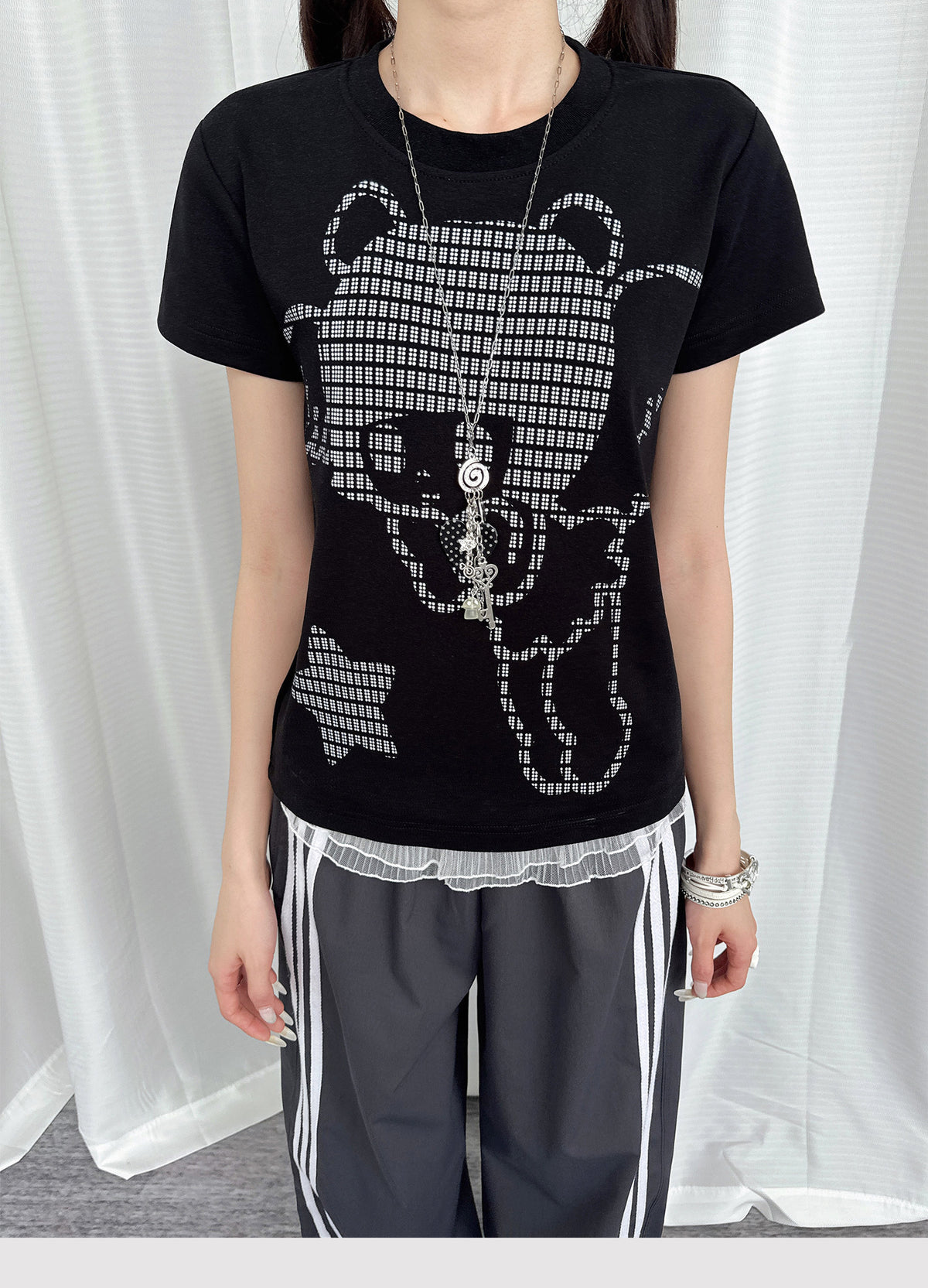 Pixel Teddy Graphic Fitted Tee