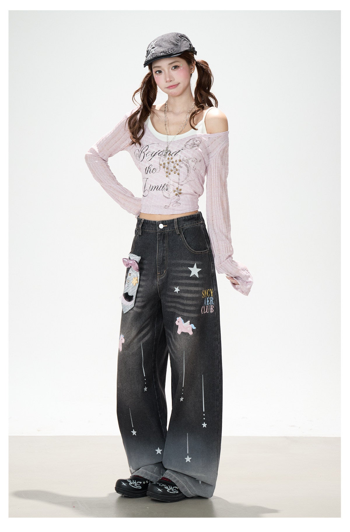 Dreamy Unicorn Star Washed Wide-Leg Jeans