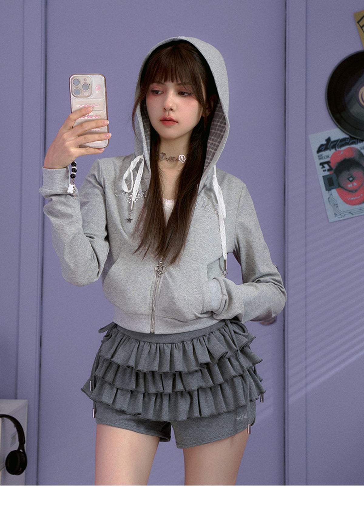 Charcoal Tiered Ruffle Side-Tie Skort
