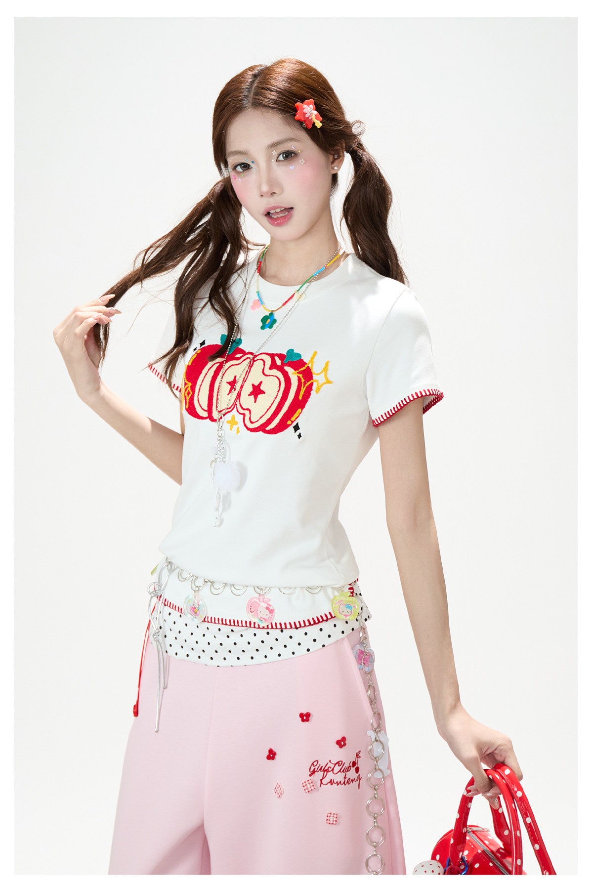 Apple Star Graphic Baby Tee & Denim Bermuda Pants