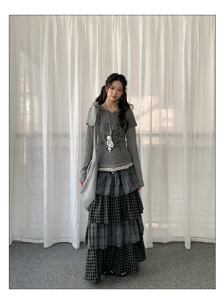 Layered Plaid Tiered Maxi Skirt