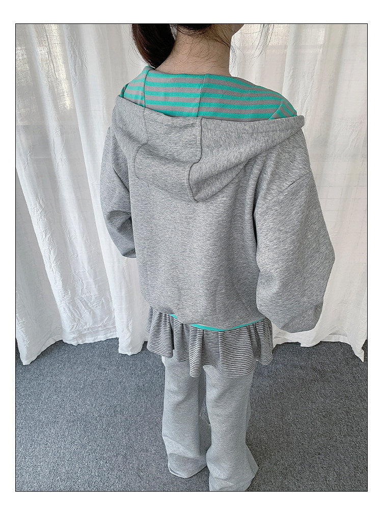 Music Note Embroidered Zip-Up Hoodie