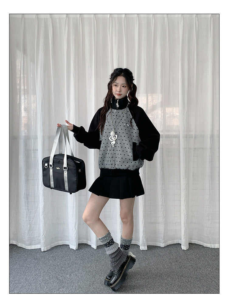 Contrast Polka Dot Zip-Up Jacket