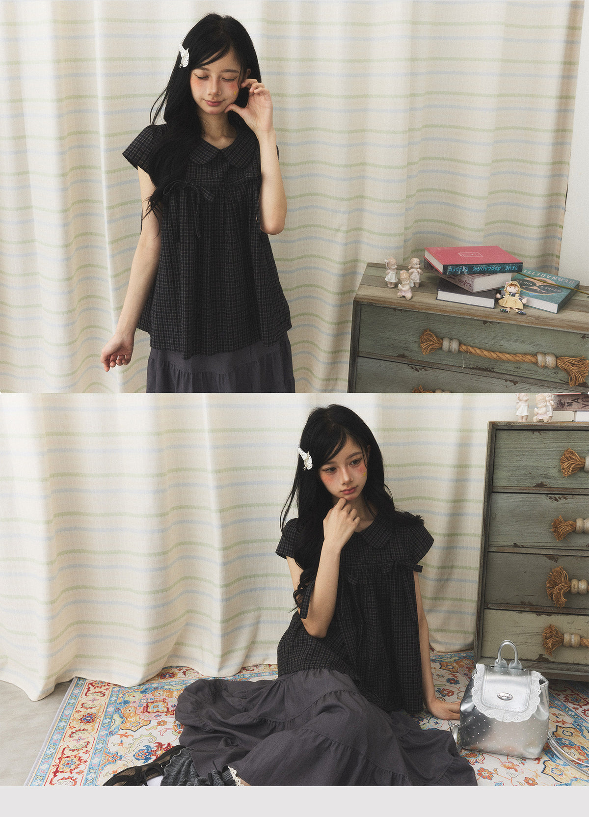 Charcoal Tiered Button Midi Skirt