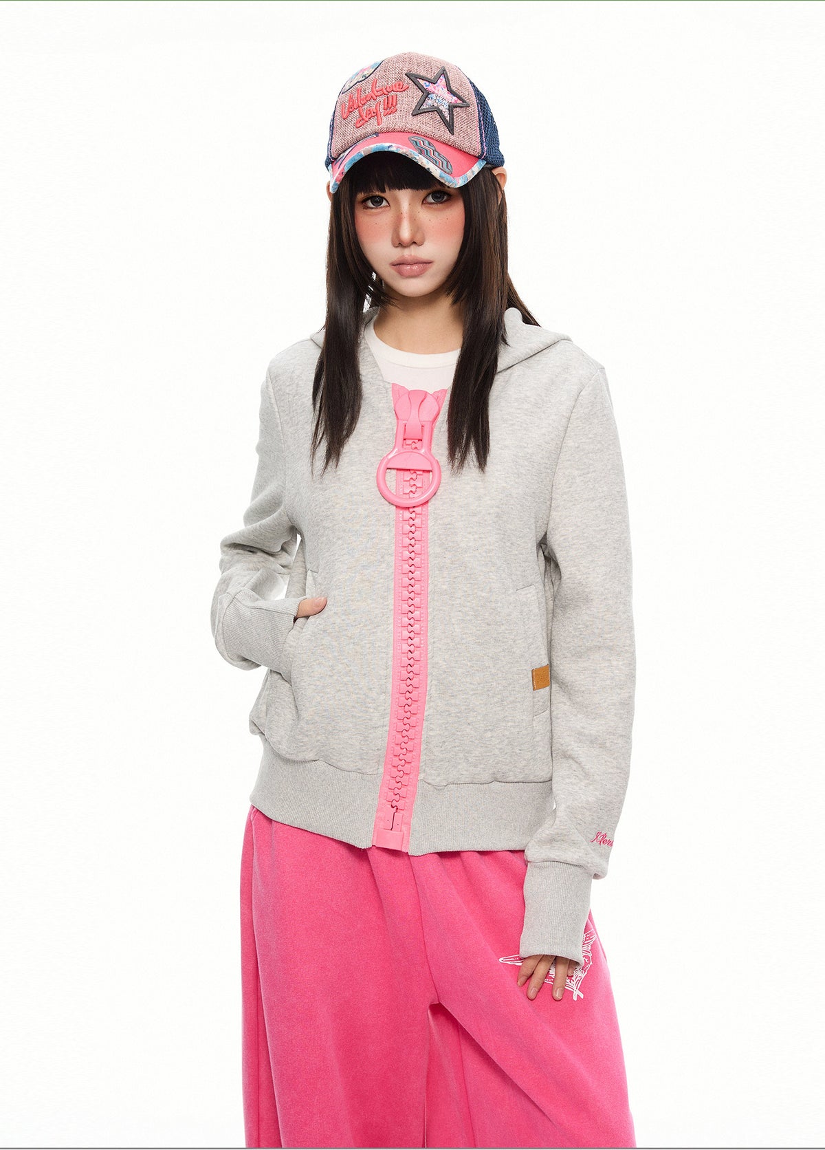 Oversized Contrast-Zip Hoodie