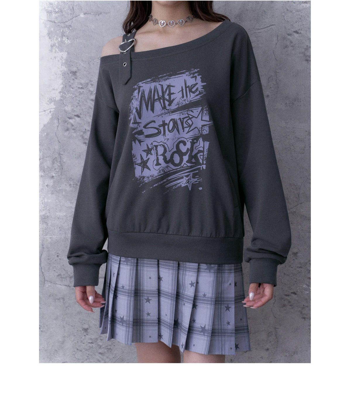 Heart-Strap Graphic Faux-Layered Sweatshirt Dress