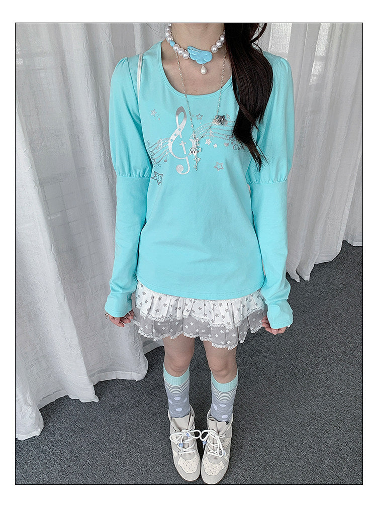 Wish Melody Puff-Sleeve Long Sleeve Top