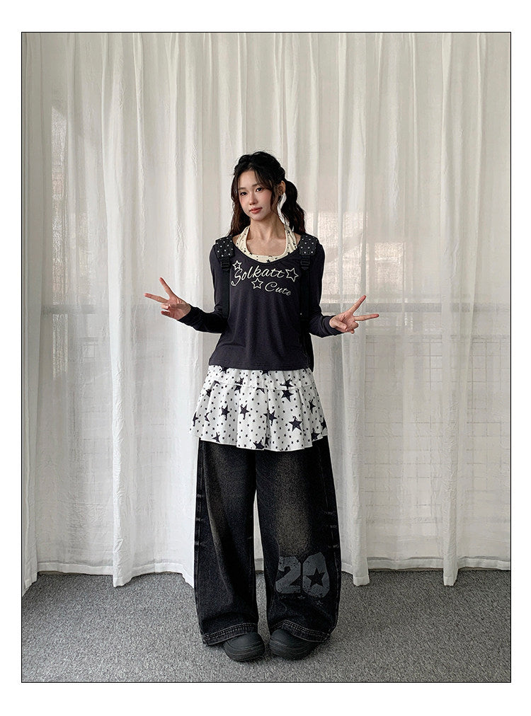 Star Print Layering Mini Skirt