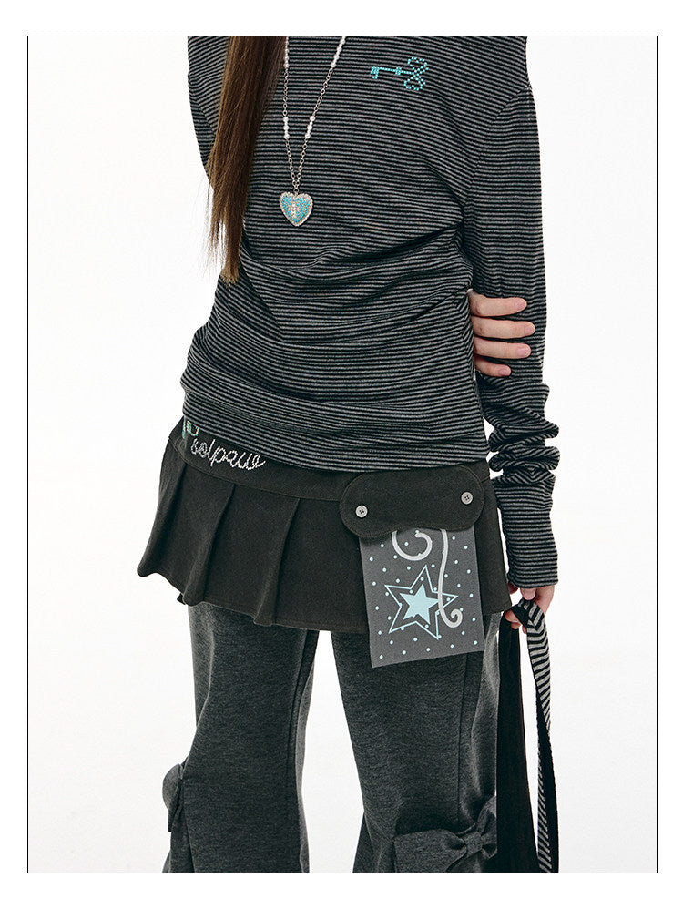Star Pocket Pleated Layering Wrap Skirt