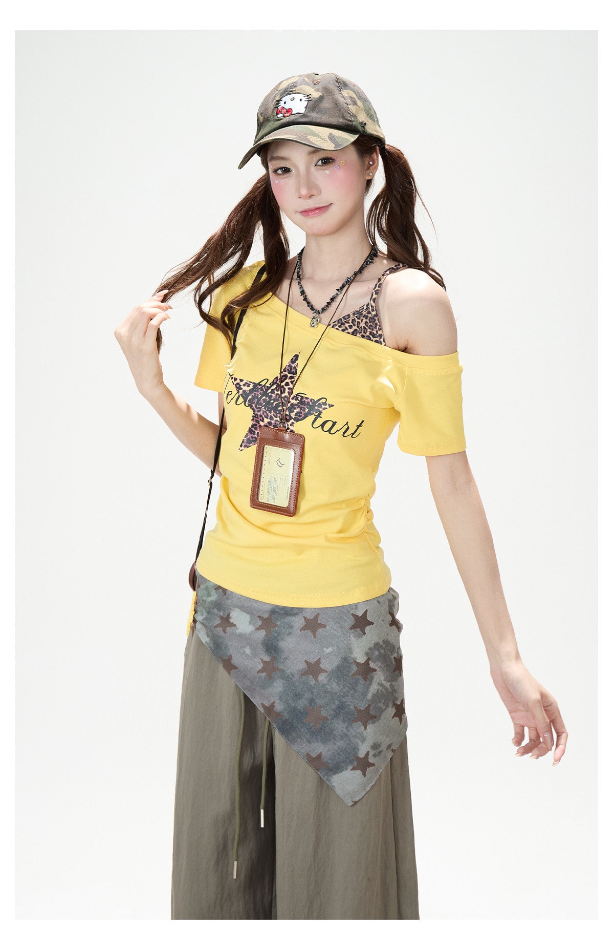 Leopard Star Off-Shoulder Layered Tee