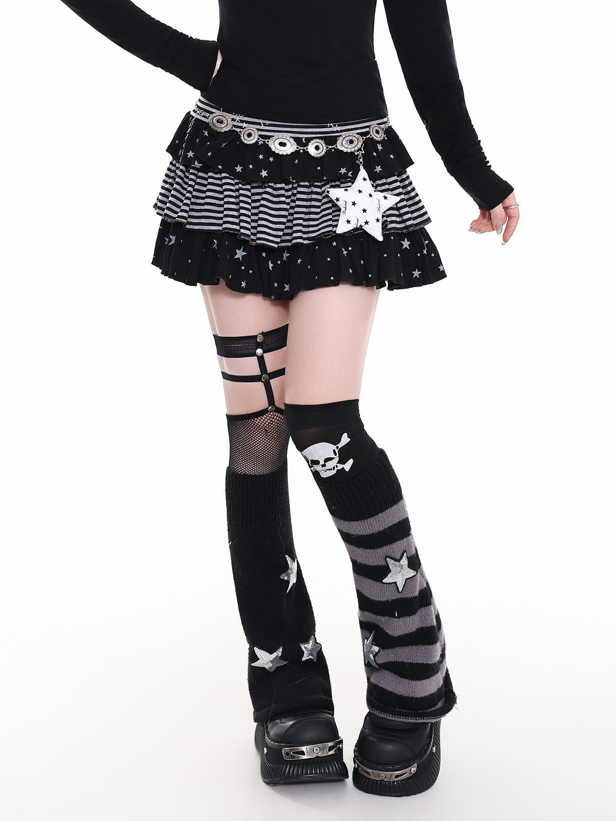 Star Stripe Tiered Ruffle Mini Skirt