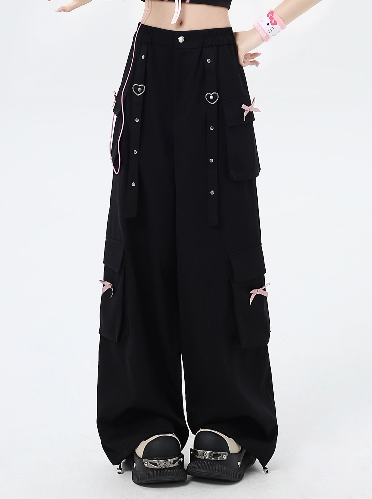 Heart Bow Pocket Wide-Leg Cargo Pants