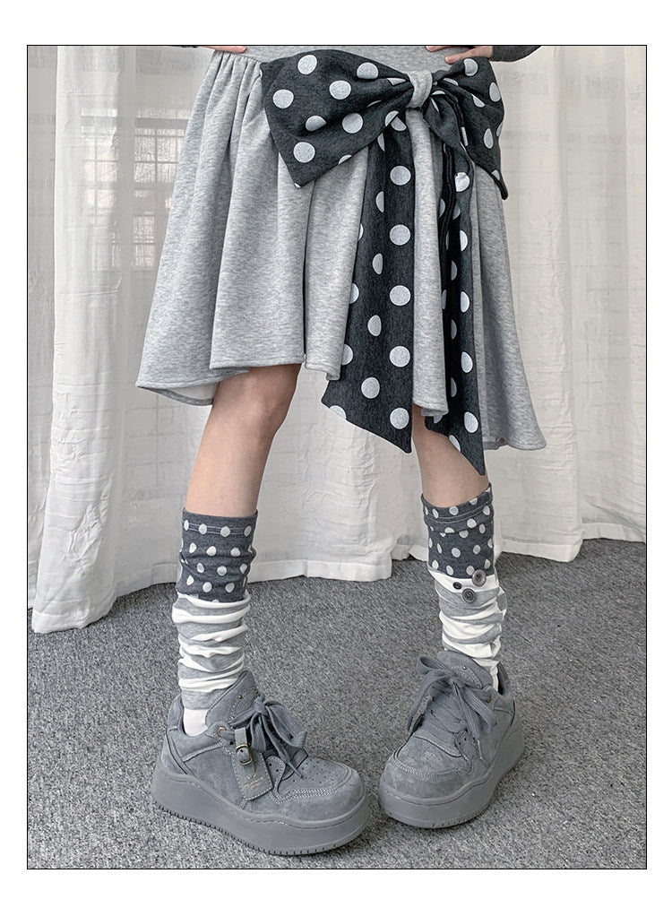 Polka Dot Stripe Button Slouch Leg Warmers