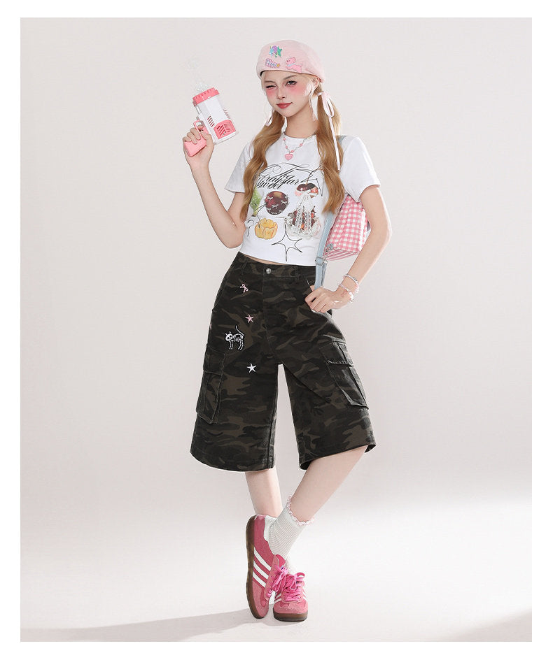 Pink Detail Camo Cargo Shorts