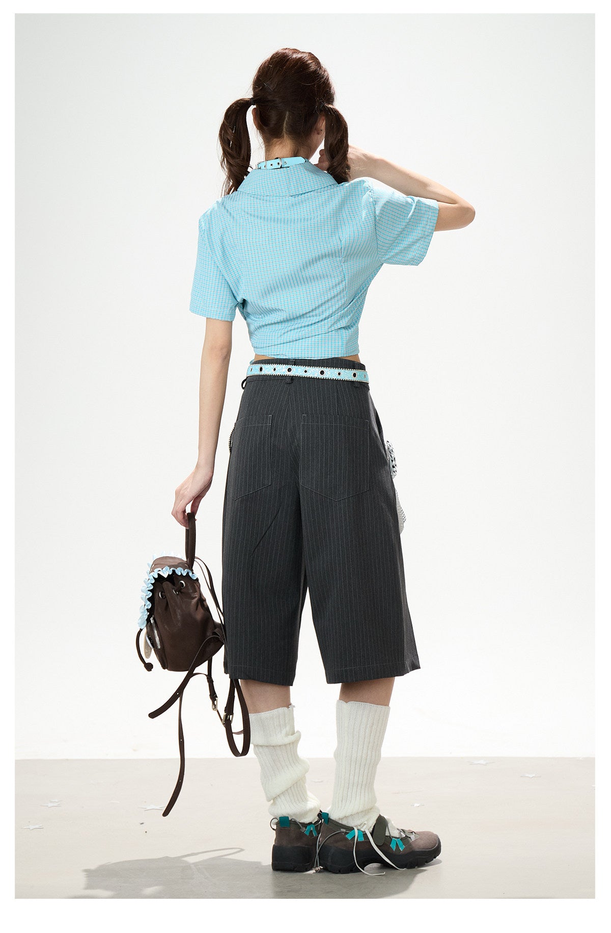 Dark Gray Pinstripe Wide-Leg Shorts