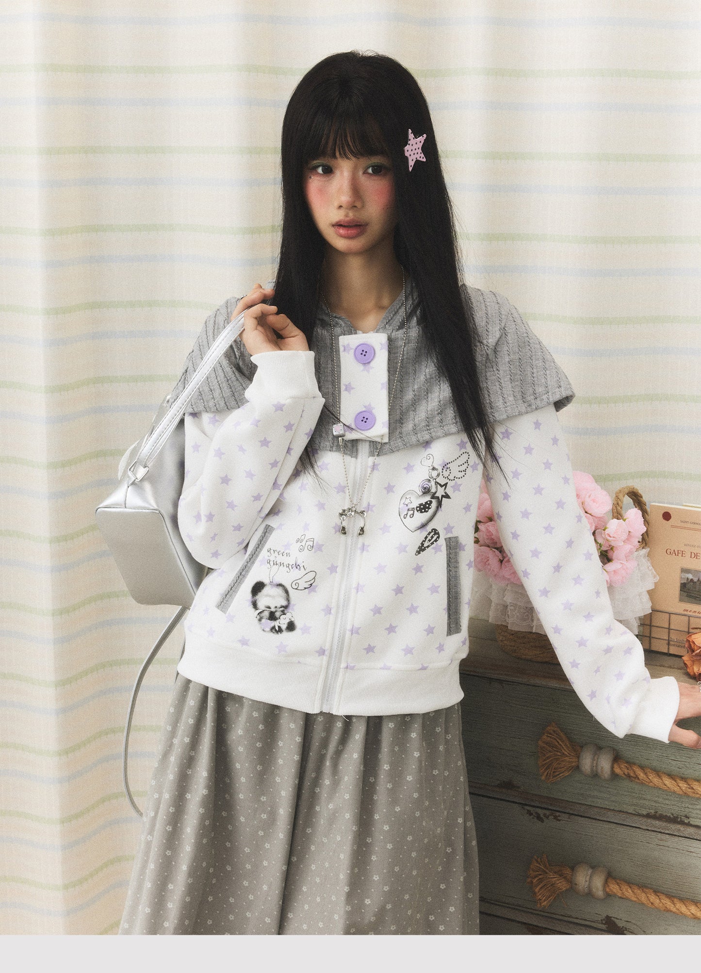 Starfall Cape-Layer Zip-Up Hoodie