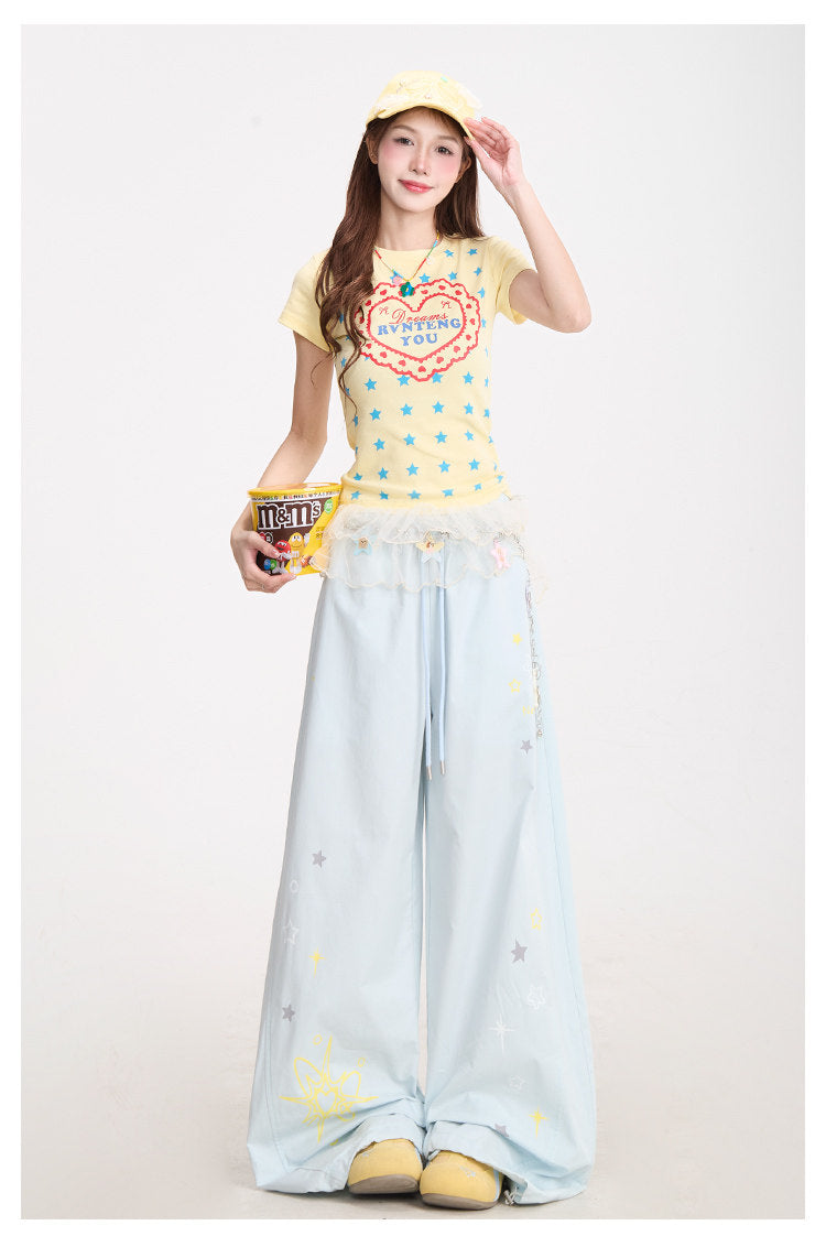Dreams Star Baby Tee & Light Blue Wide-Leg Pants