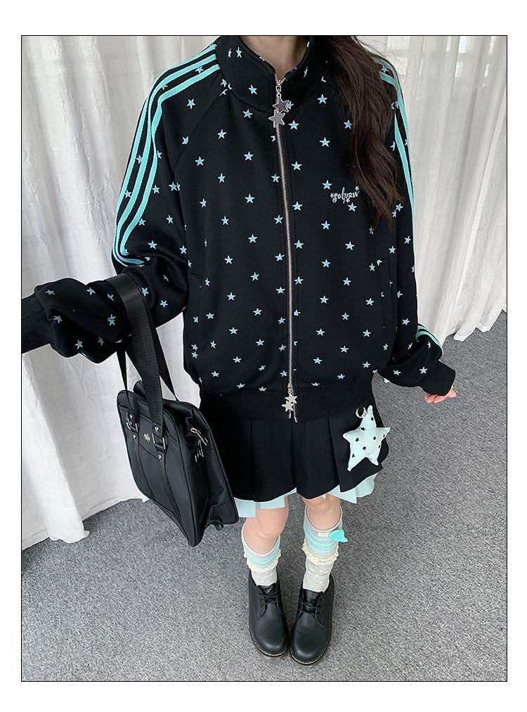 Star Print Double-Zip Track Jacket