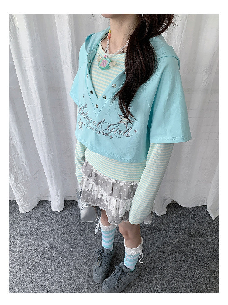 Star Whisper Layered Hoodie Two-Piece Top Set