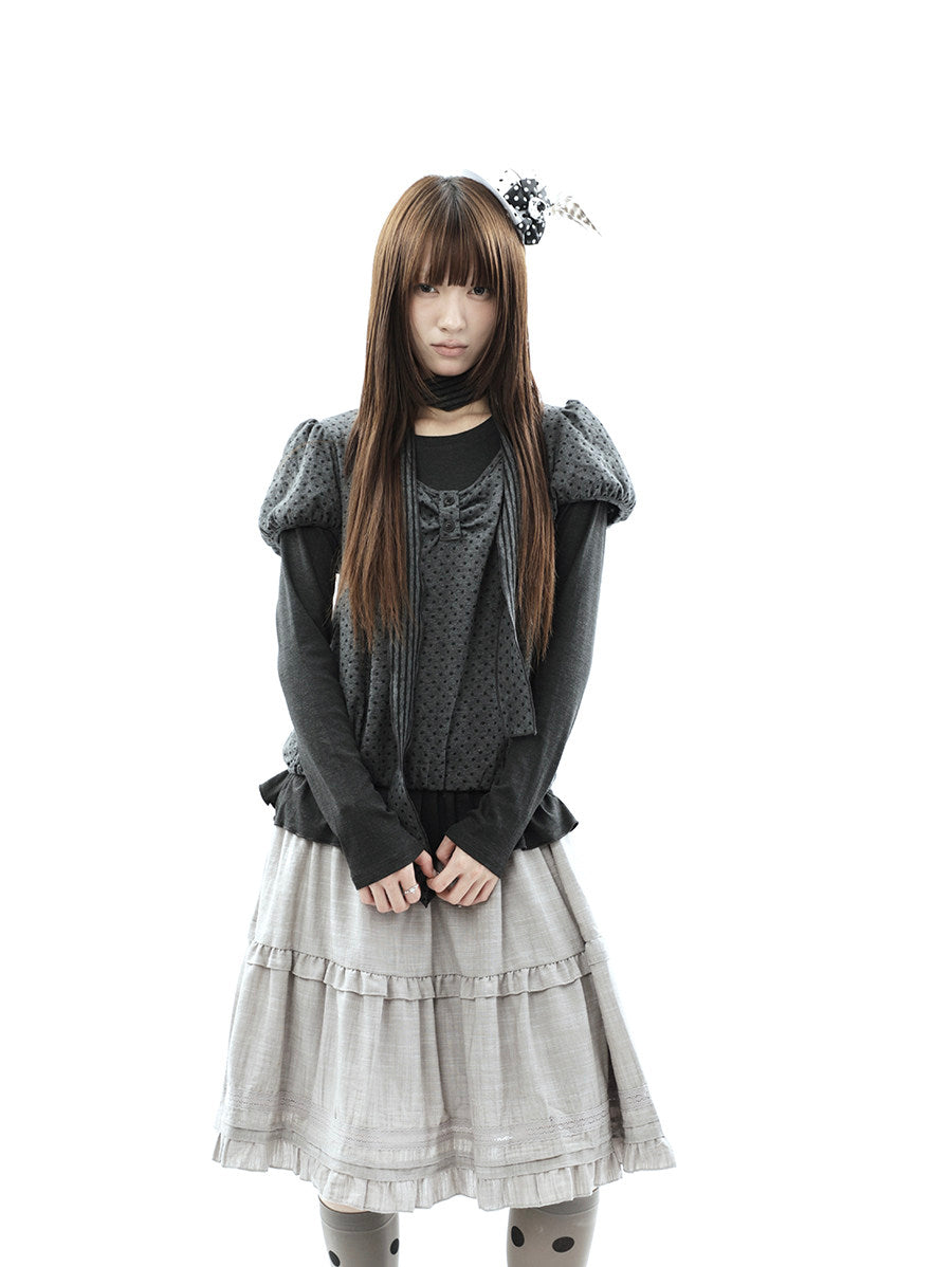 Polka Dot Layered Two-Piece Top Set with Scarf