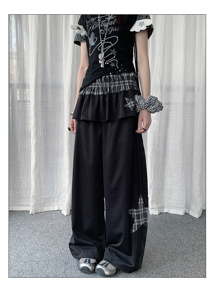 Star Patch Layered Overskirt Wide-Leg Pants Set