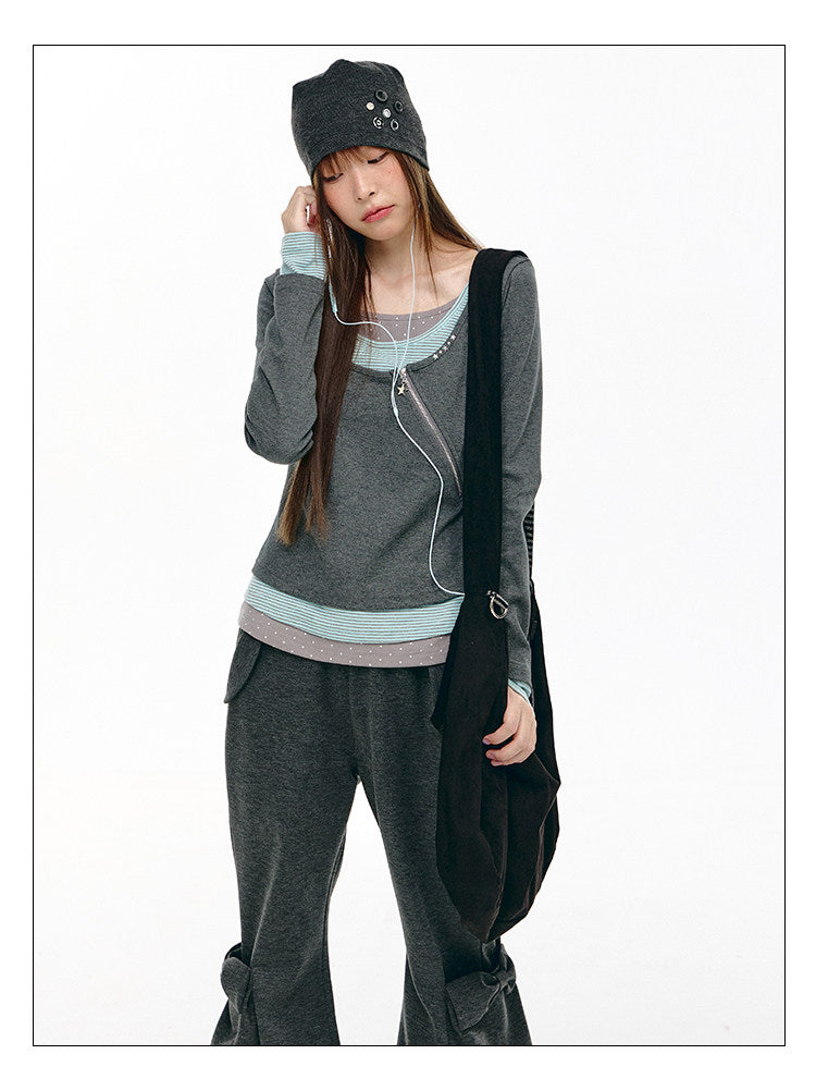 Bow-Pocket Flared Wide-Leg Pants