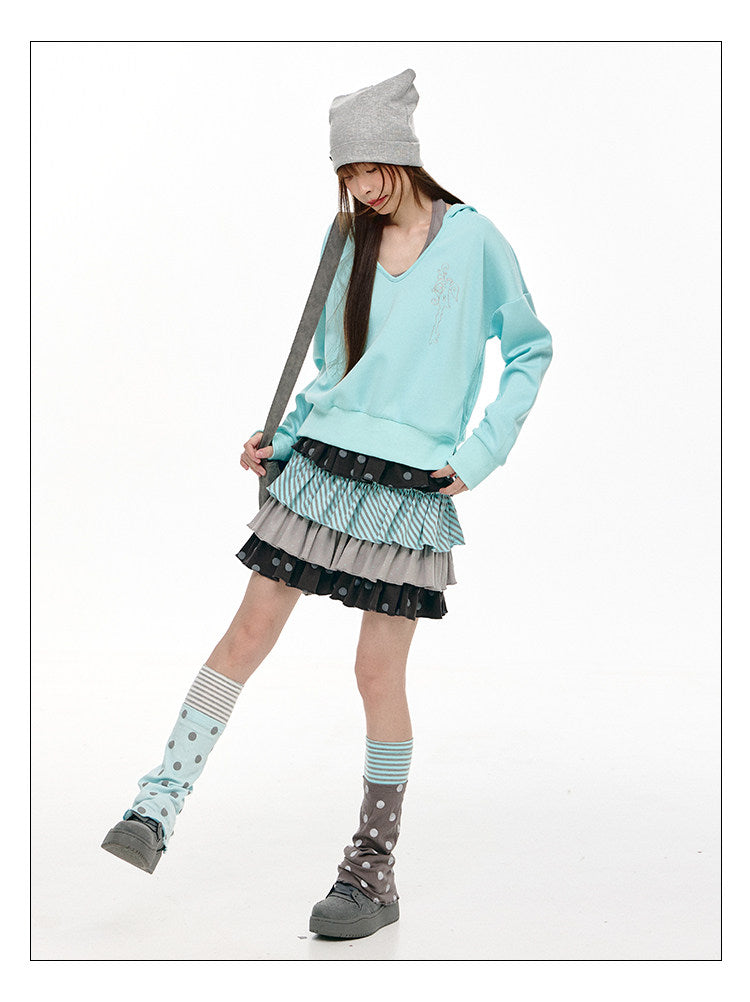 Mint Haze Faux-Layer Halter Hooded Sweatshirt