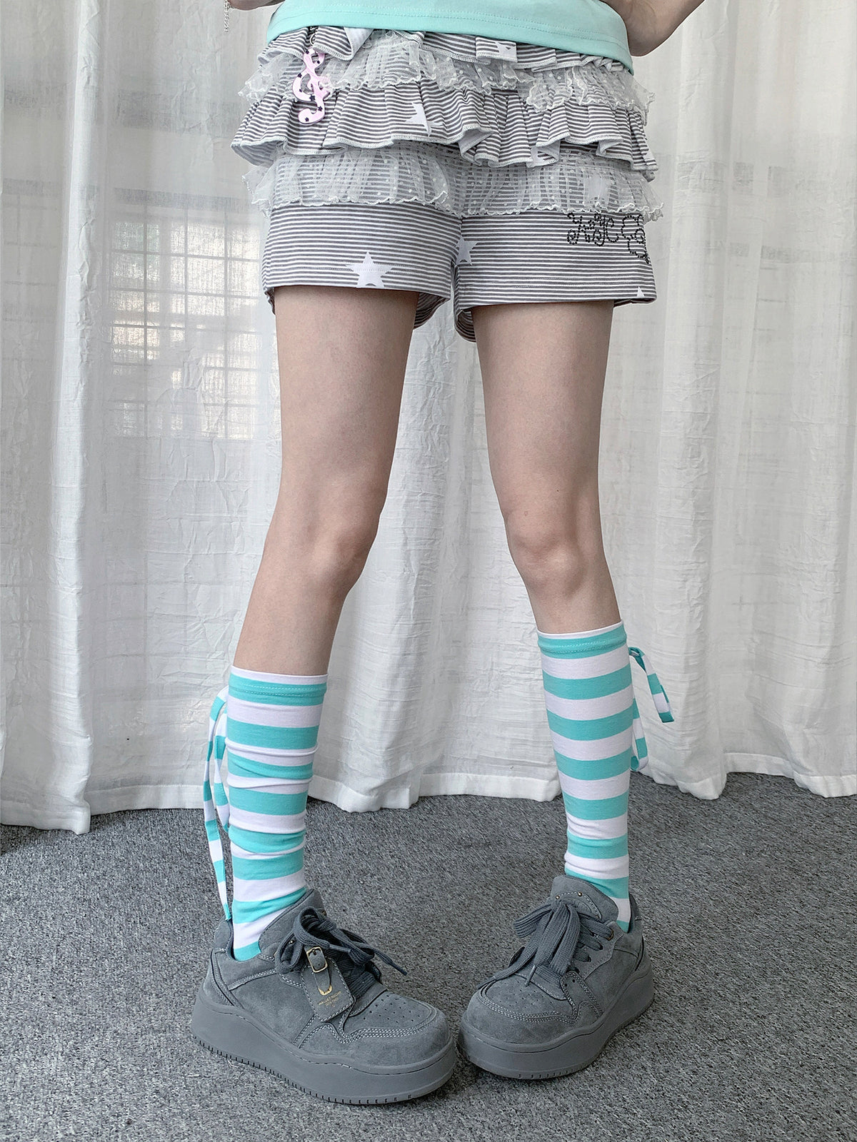 Mint Stripe Tie Leg Warmers