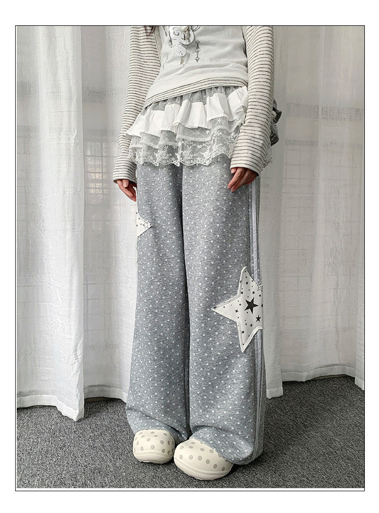 Star Patch Sweatpants — Grey Wide Fit