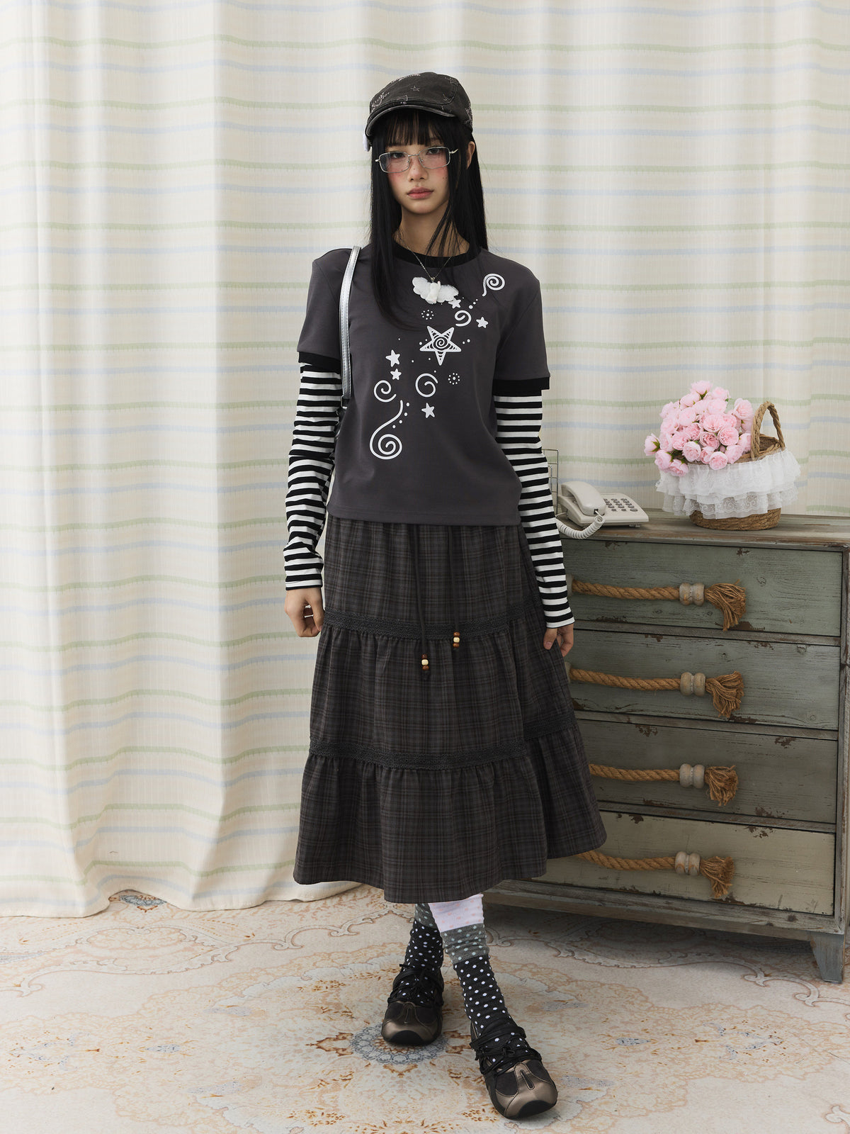 Star Swirl Layered Stripe Long Sleeve Top