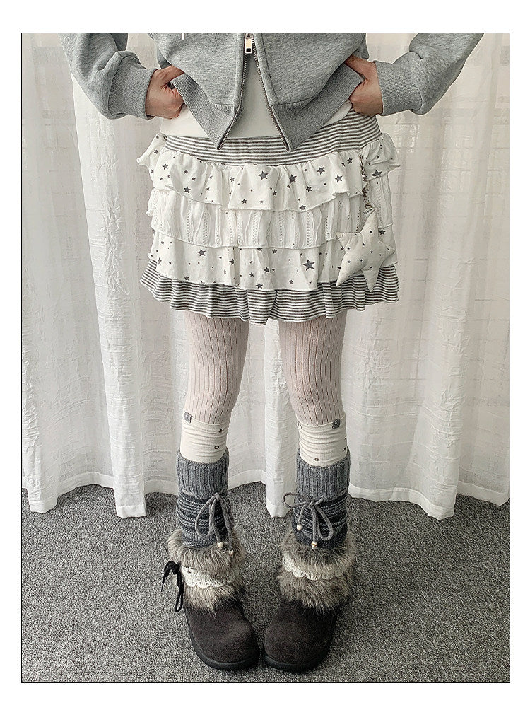 Star Stripe Tiered Ruffle Mini Skirt