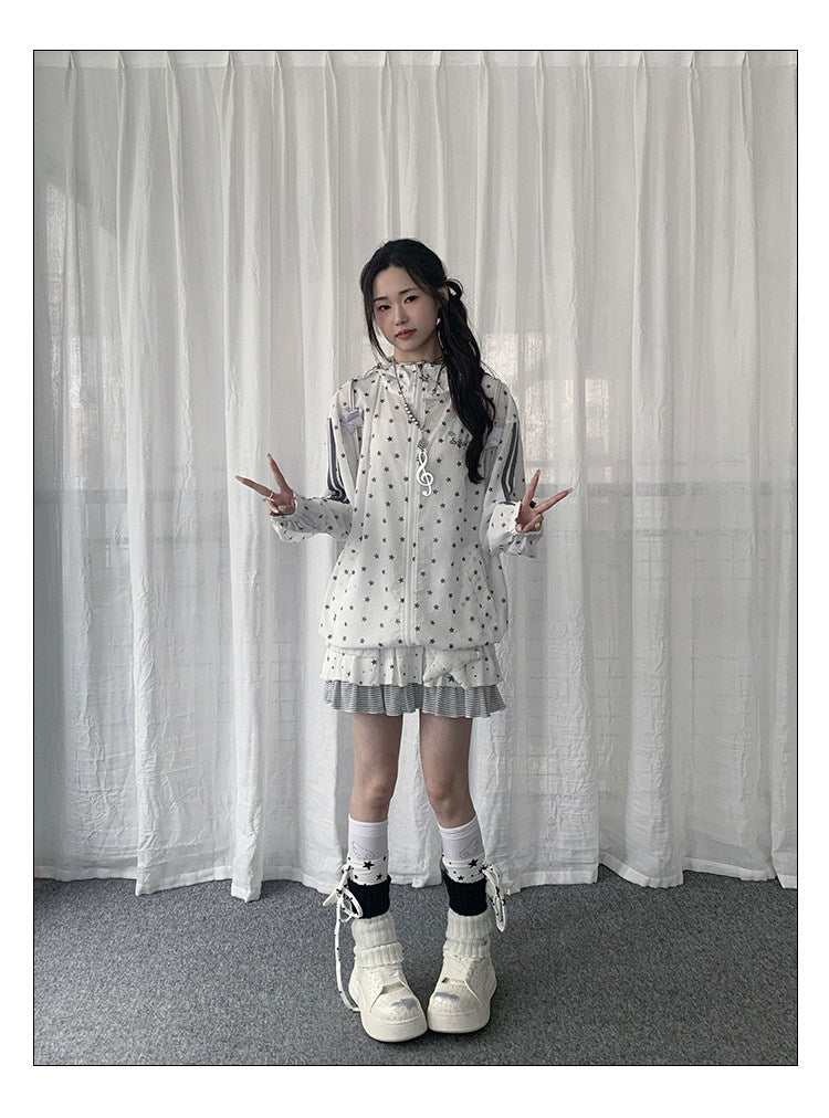 Star Print Sheer Hooded Lightweight Jacket