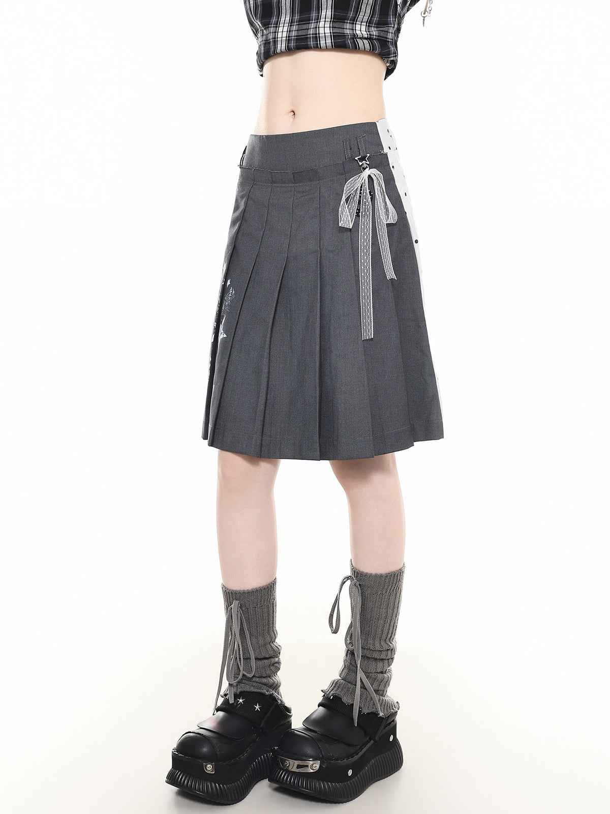 Reversible Star Polka-Dot Pleated Midi Skirt