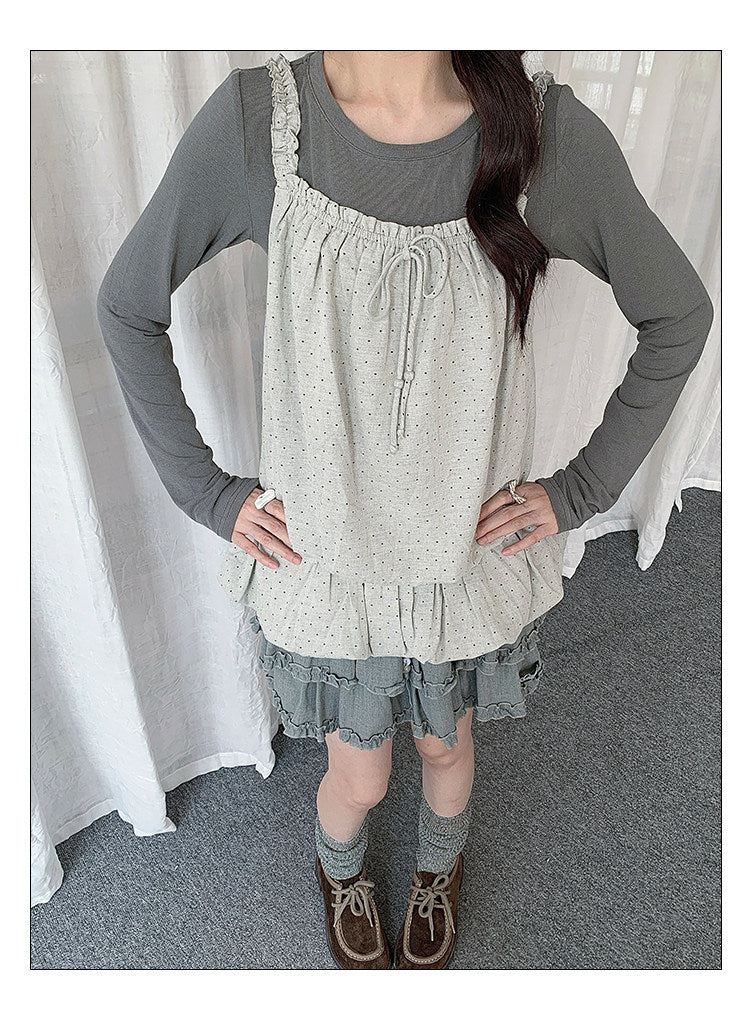 Polka Dot Ruffle Layered Two-Piece Top Set