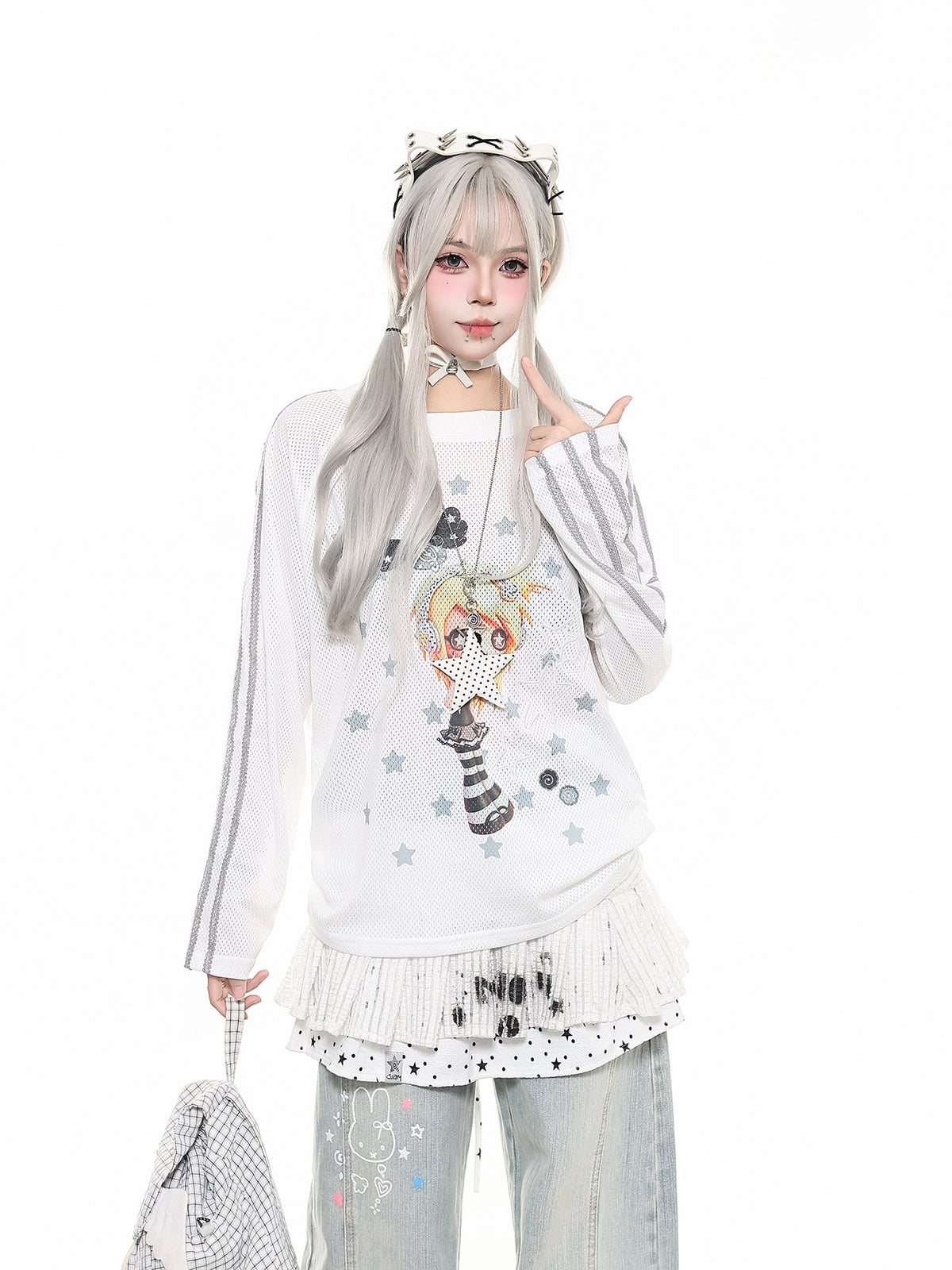 Star Stripe Mesh Long Sleeve Tee