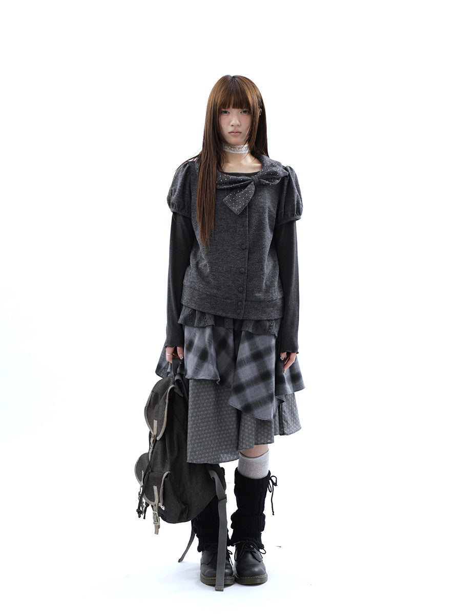 Asymmetric Plaid Layered Midi Skirt