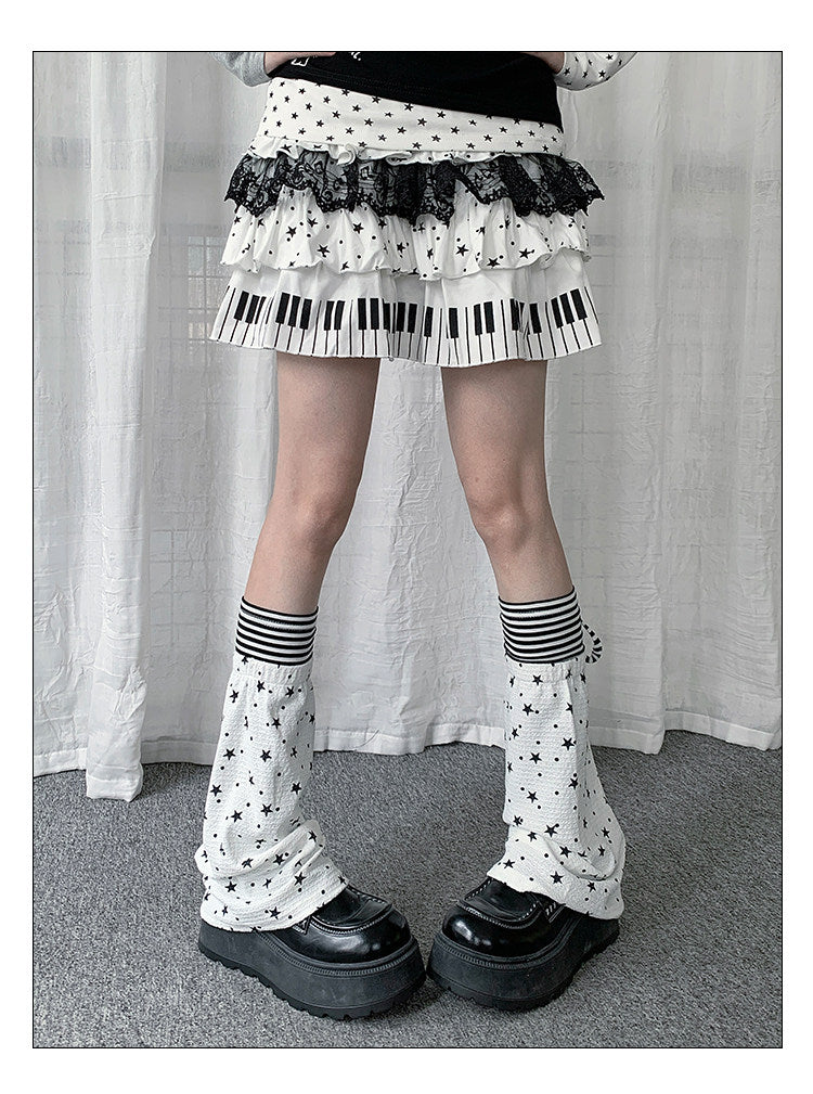 Star Print Stripe Tie Leg Warmers