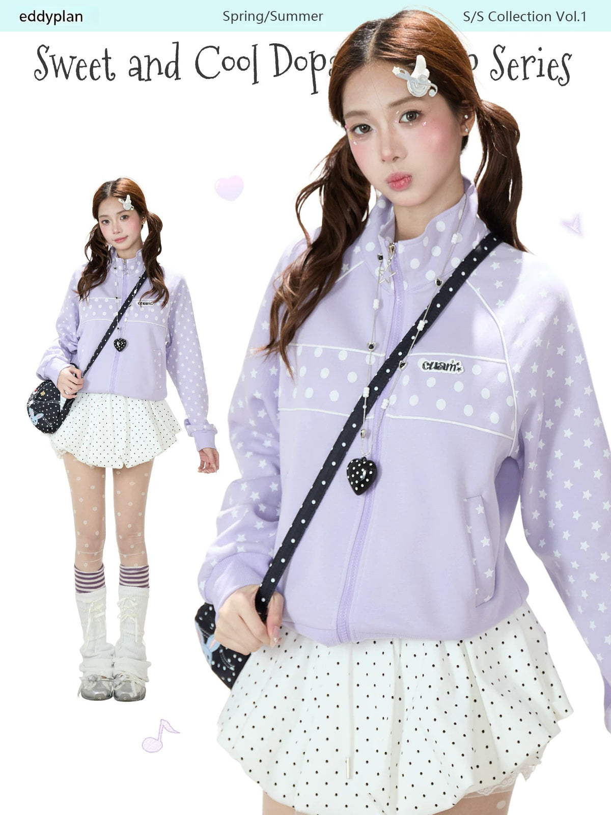 Polka-Dot Star Zip-Up Sweatshirt Jacket