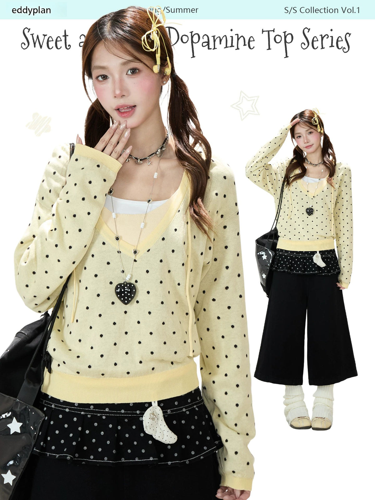 Polka-Dot Hooded Knit Sweater