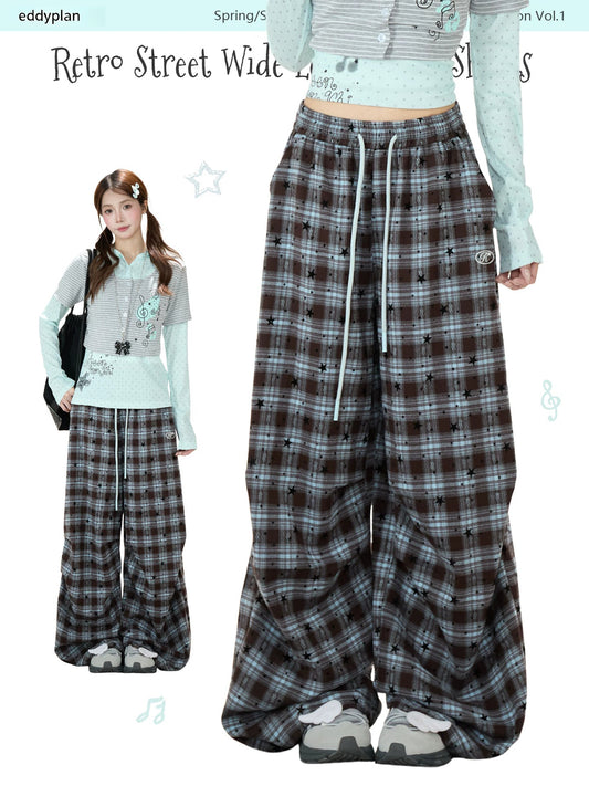 Star Plaid Wide-Leg Pants
