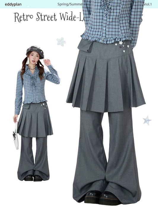 Pleated Skirt-Layer Flared Pants