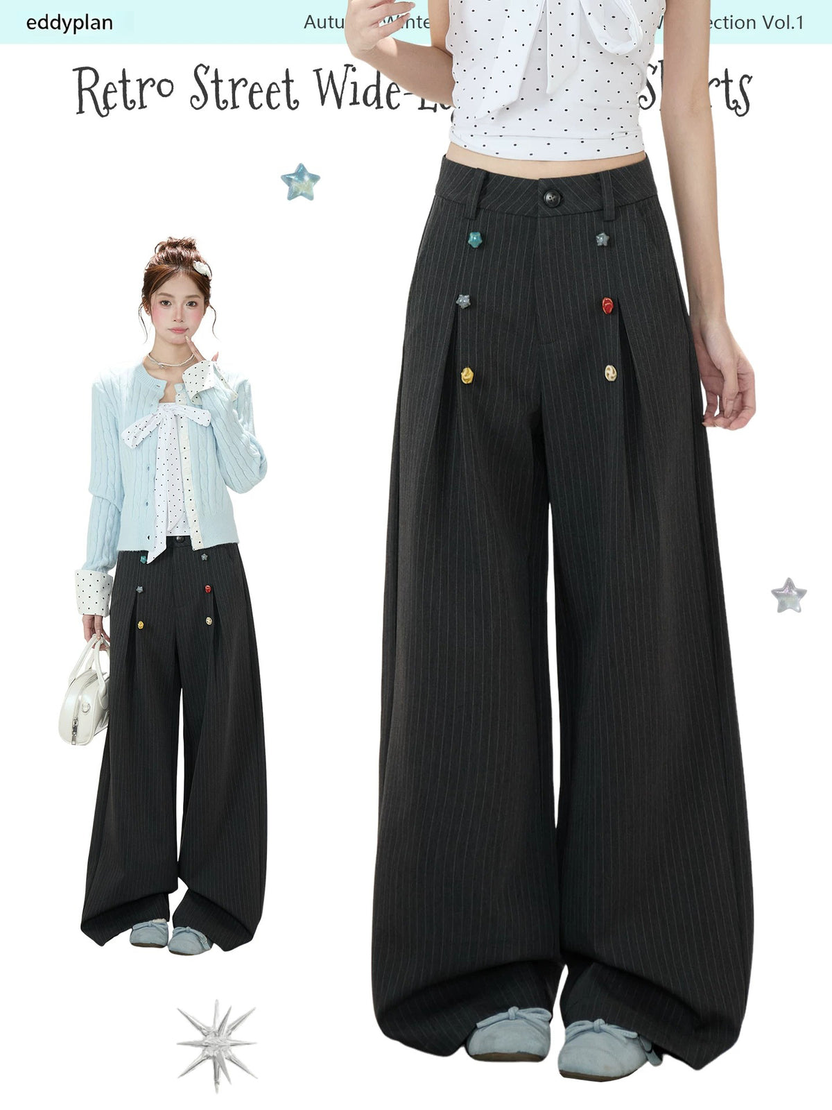 Pinstripe Charm Wide-Leg Trousers