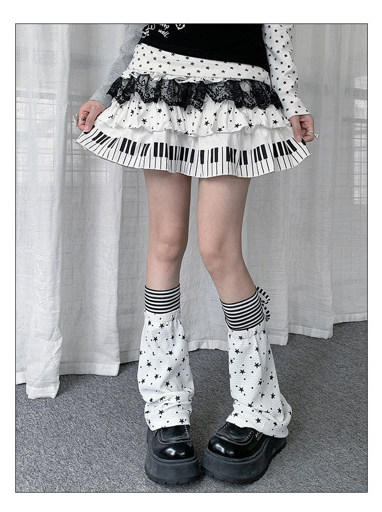 Star Print Stripe Tie Leg Warmers