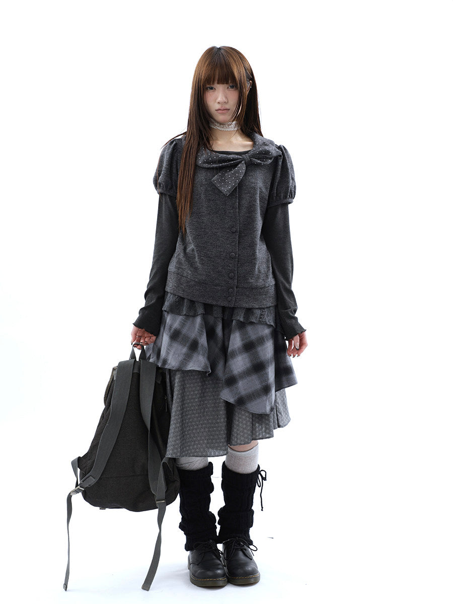 Asymmetric Plaid Layered Midi Skirt