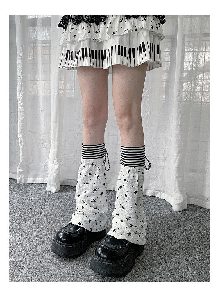 Star Print Stripe Tie Leg Warmers