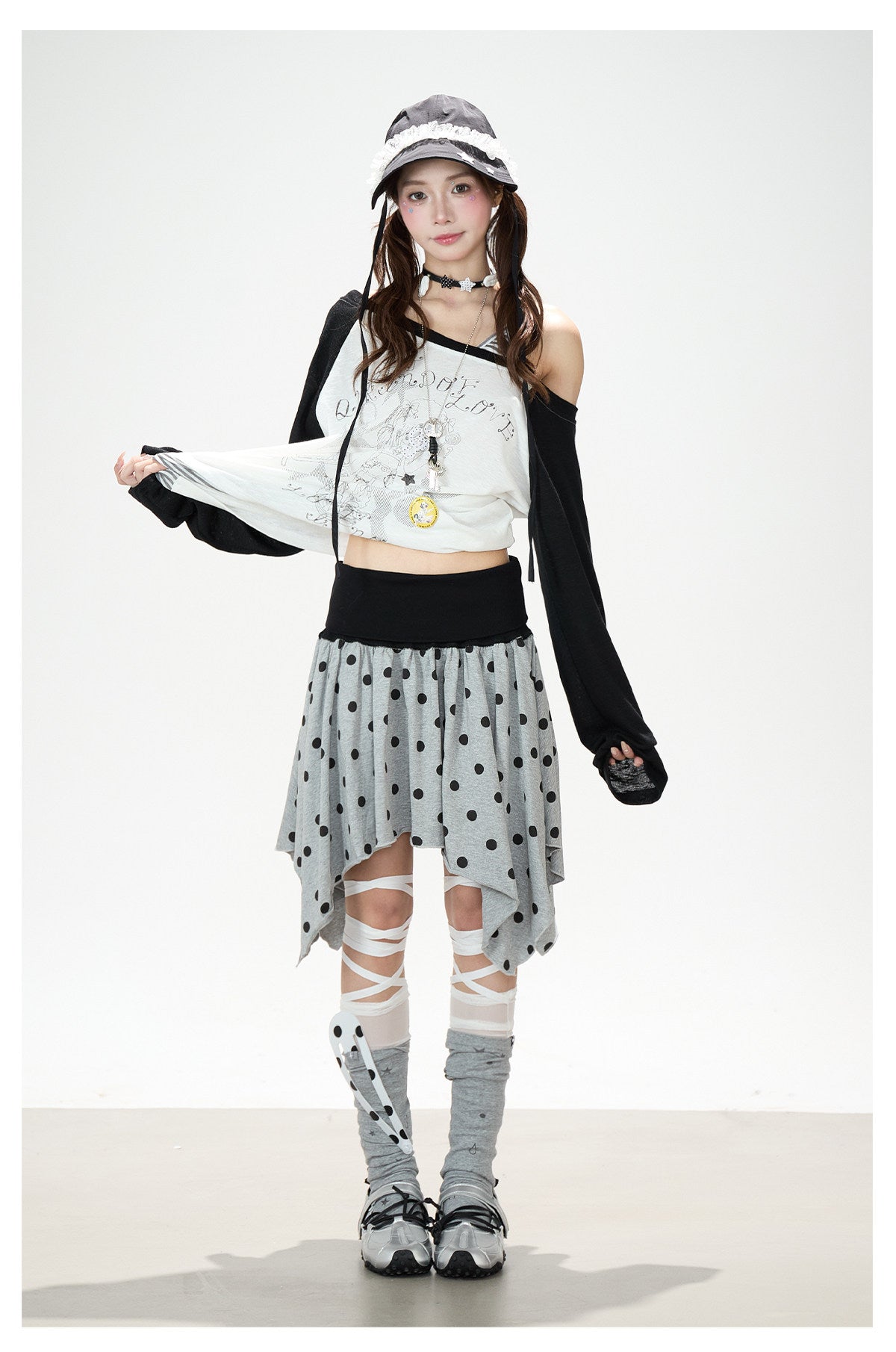 Faux Layered Off-Shoulder Graphic Long Sleeve Top